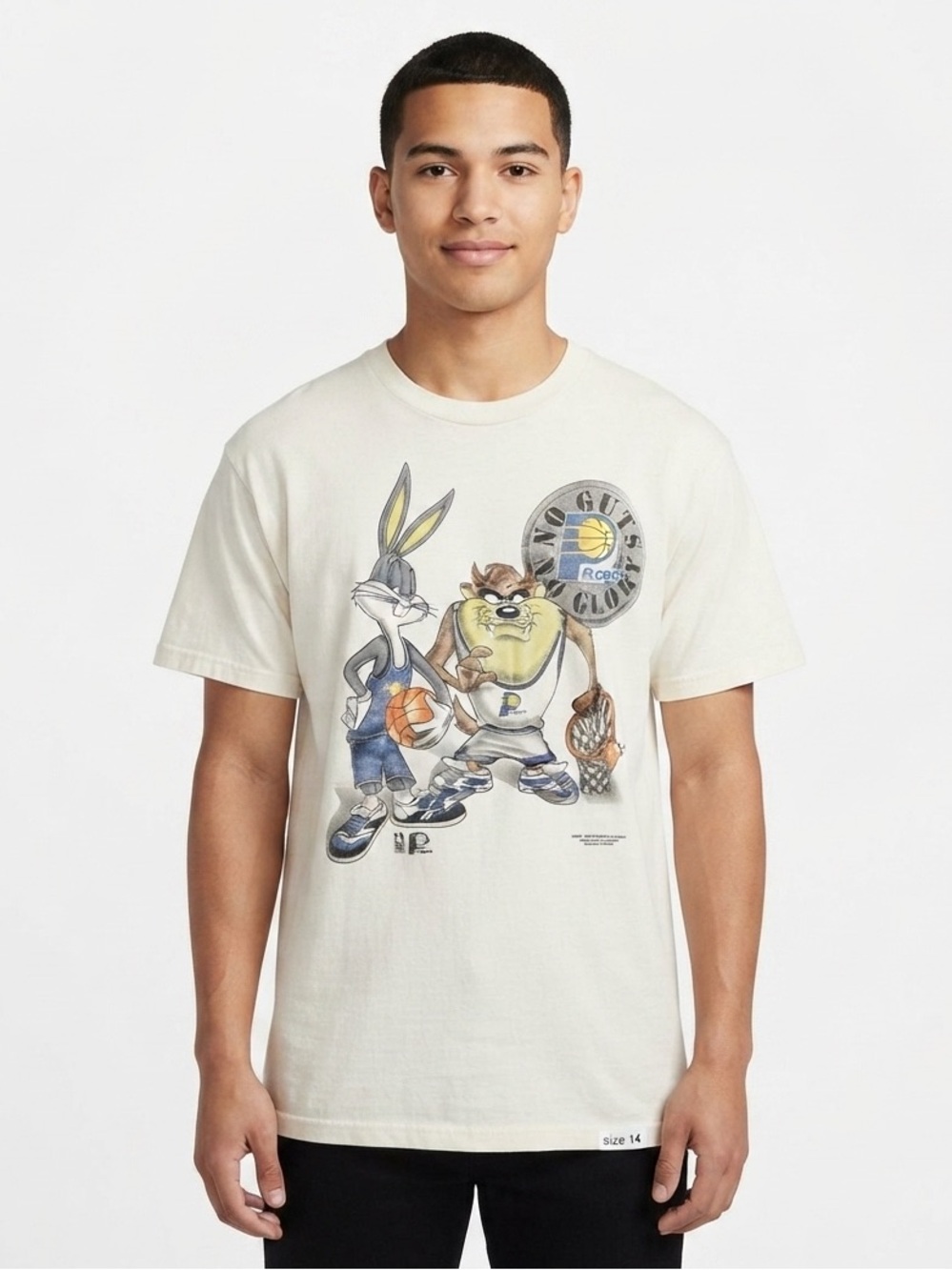 Looney Tunes x Indiana Pacers Graphic Tee - White with Blue & Yellow NBA Vintage